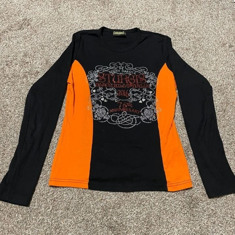 Biker Clothing Company Sturgis 2016 76th Anniversary Rhinestone Shirt Lg Black